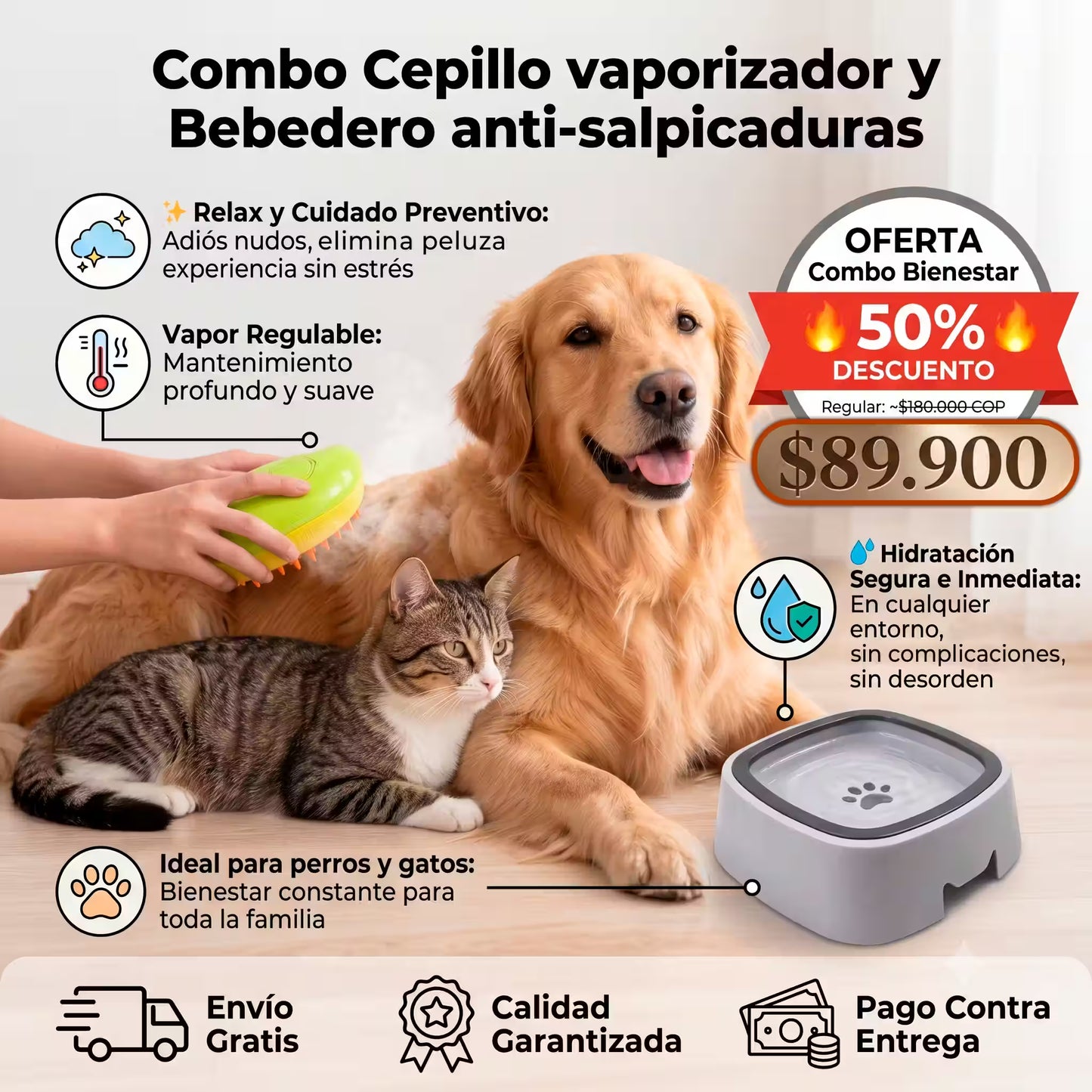 COMBO Cepillo vaporizador y Bebedero anti-salpicaduras - "Relax, si ✅ Desorden, no ❎"